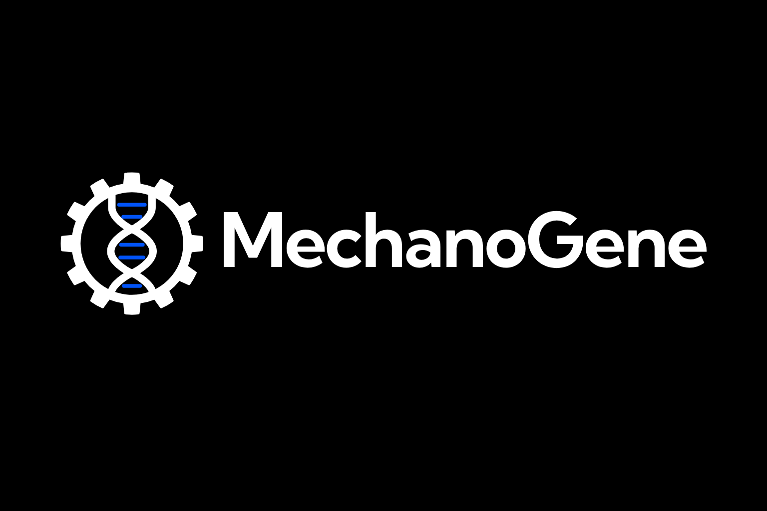 歯車と二重らせんのマークを添えたMechanoGeneのロゴ